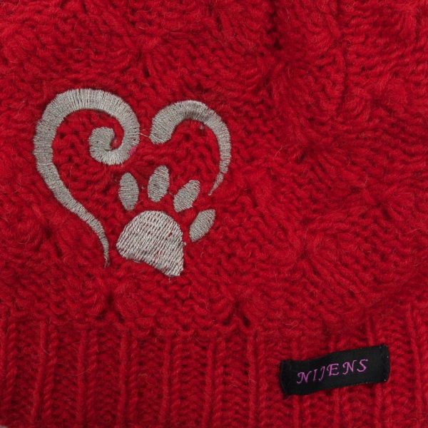 Kurze Beanie Mütze Wollmütze mit Herz & Pfotestickerei Feuerrot - MINILoonna 23 Verkauf – Bild 5