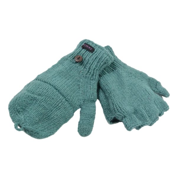 Halbfinger Handschuhe mit Klappe Fäustlinge Schurwolle Türkis - HETAUDA 51 Zu verkaufen