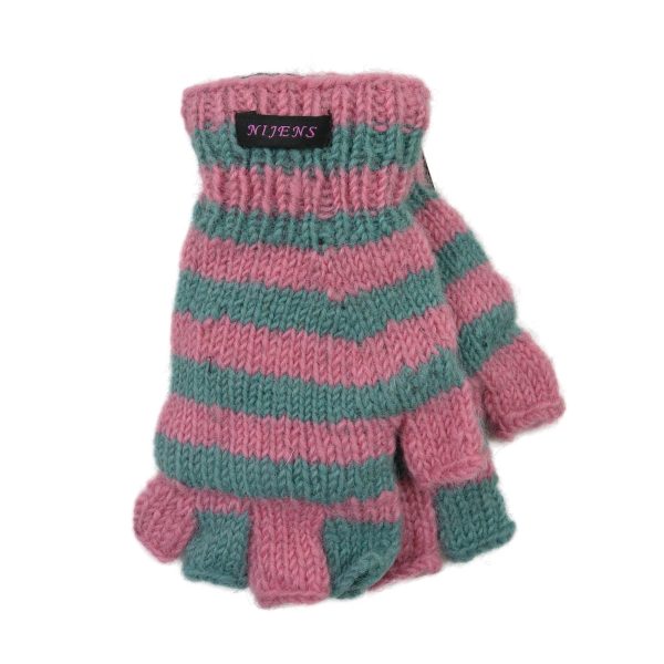 Fingerlose Handschuhe Gestreift  Schurwolle Rosa Türkis - LAHAN C-72 Im Angebot – Bild 2