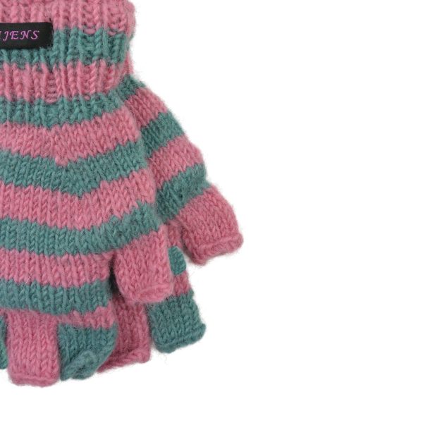 Fingerlose Handschuhe Gestreift  Schurwolle Rosa Türkis - LAHAN C-72 Im Angebot – Bild 3