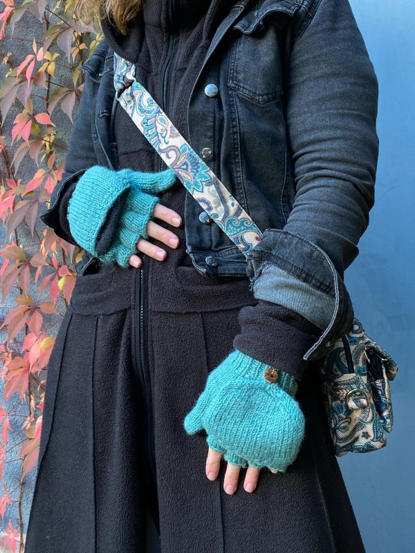 Halbfinger Handschuhe mit Klappe Fäustlinge Schurwolle Türkis - HETAUDA 51 Zu verkaufen – Bild 2