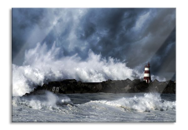 Tobendes Meer mit Leuchtturm, Glasbild Online
