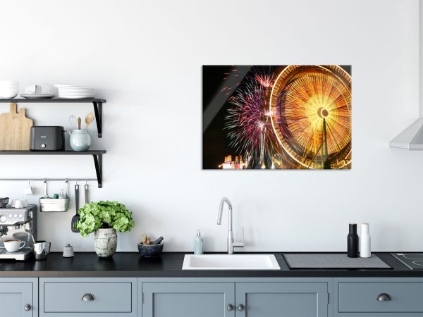 Jahrmarkt mit Feuerwerk, Glasbild Schn?ppchen – Bild 3
