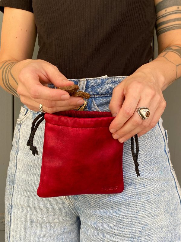 Leckerli-Beuteltasche aus Leder mit Kordelzug – Cabra RED Schn?ppchen