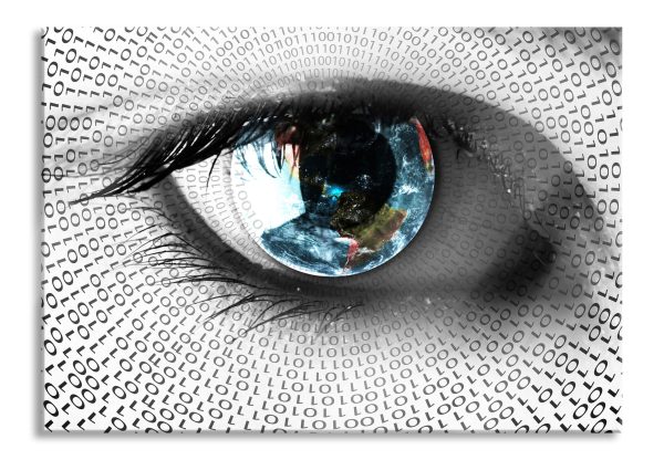 Auge mit binärem Code, Glasbild Schn?ppchen
