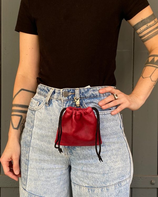 Leckerli-Beuteltasche aus Leder mit Kordelzug – Cabra RED Schn?ppchen – Bild 2