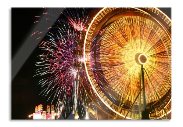 Jahrmarkt mit Feuerwerk, Glasbild Schn?ppchen
