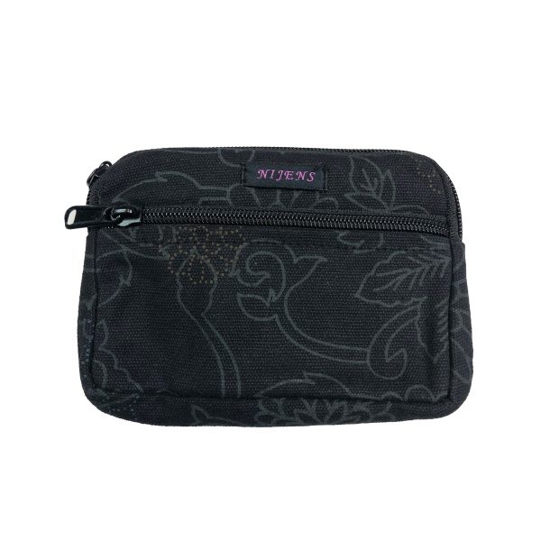 Nijens Kleine Beuteltasche mit Schlaufen - Stoff Täschchen - Black Flowers - Kiel 05057 Mode