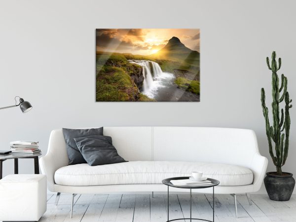 Wasserfall bei Sonnenuntergang, Glasbild Schn?ppchen – Bild 2