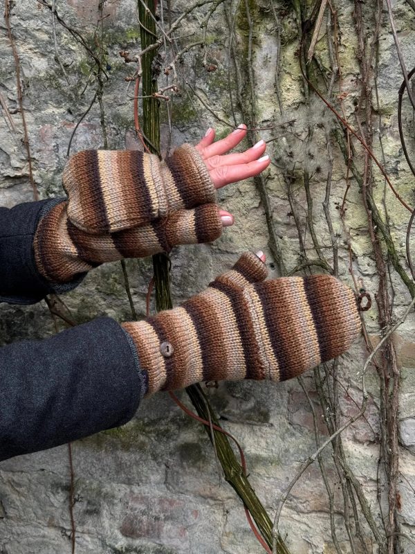 Handschuhe Fäustlinge aus Wolle gestreift mit Fleeceeinsatz - Satti KHW-C-12 Im Angebot – Bild 2