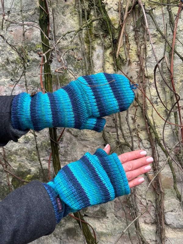 Handschuhe Fäustlinge aus Wolle gestreift mit Fleeceeinsatz - Satti KHW-C-16A Im Angebot – Bild 3