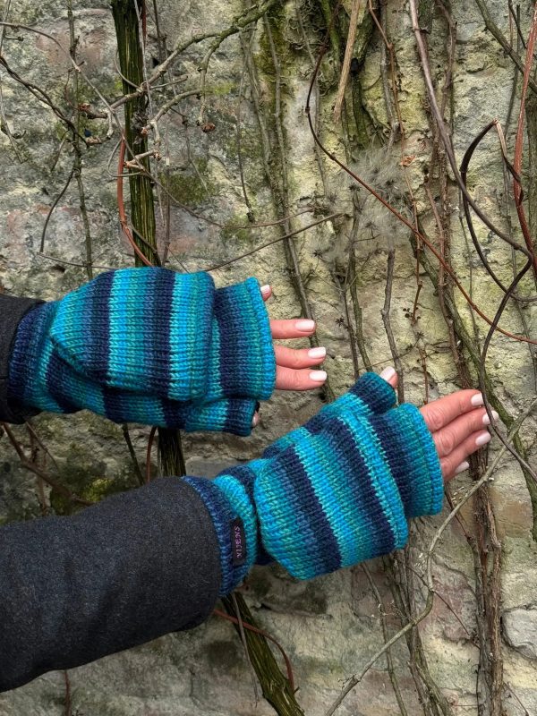 Handschuhe Fäustlinge aus Wolle gestreift mit Fleeceeinsatz - Satti KHW-C-16A Im Angebot – Bild 2