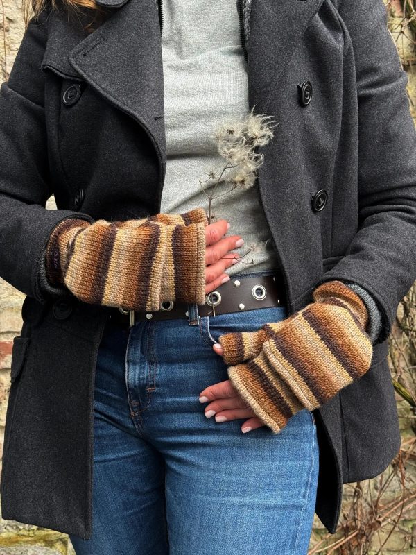 Handschuhe Fäustlinge aus Wolle gestreift mit Fleeceeinsatz - Satti KHW-C-12 Im Angebot