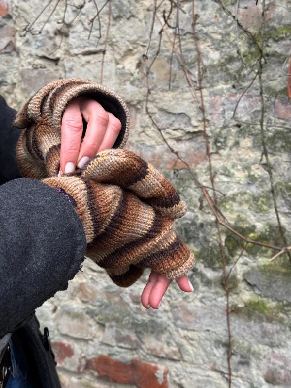 Handschuhe Fäustlinge aus Wolle gestreift mit Fleeceeinsatz - Satti KHW-C-12 Im Angebot – Bild 4
