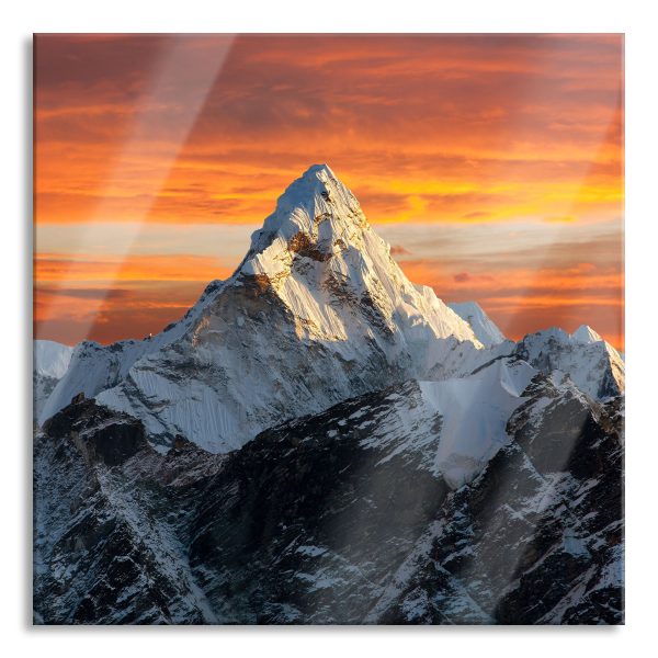 Berge in der Sonne, Glasbild Quadratisch Online-Verkauf