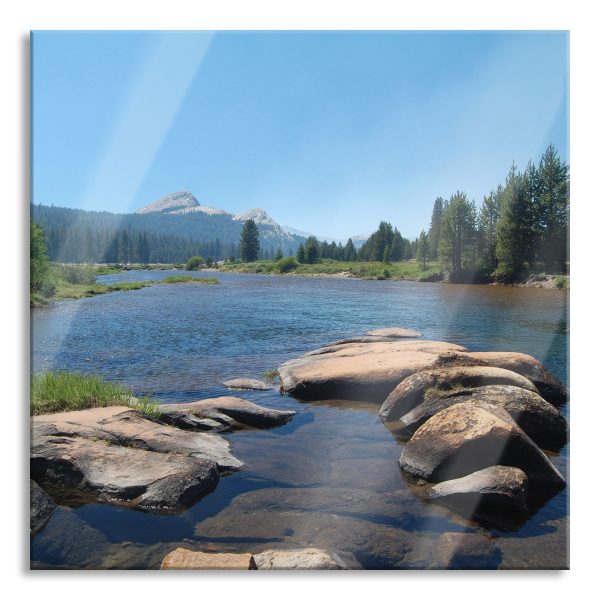 Fluss in Yosemite National Park, Glasbild Quadratisch Rabatt