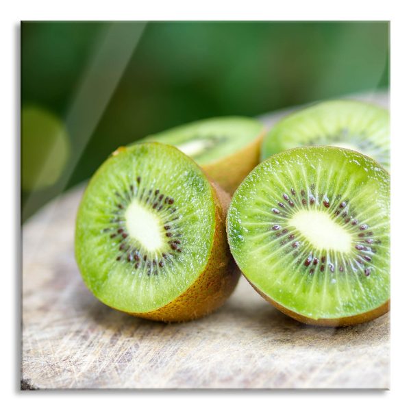 Leckere aufgeschnittene Kiwis, Glasbild Quadratisch Angebot