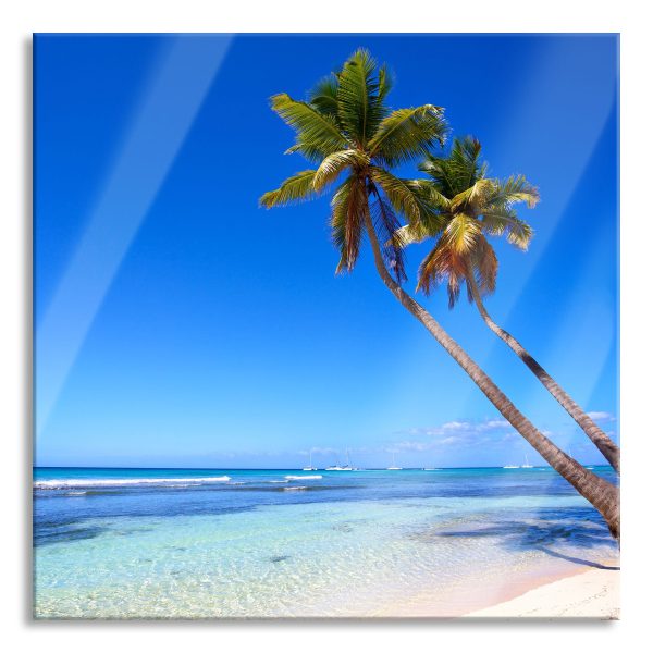 Palmen am Strand, Glasbild Quadratisch Online-Schn?ppchen