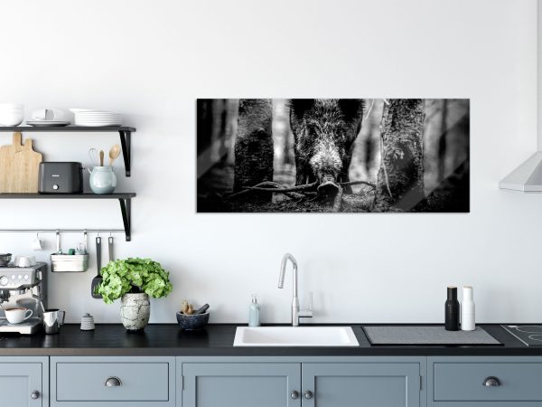 Nahaufnahme Wildschwein im Wald, Monochrome, Glasbild Panorama Online-Verkauf – Bild 3