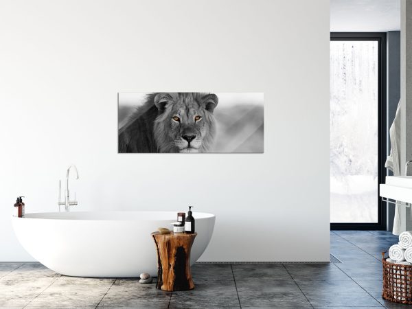Poträt eines Löwen in der Savanne B&W Detail, Glasbild Panorama Angebot – Bild 4